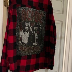 AC/DC Red and Black Plaid Shirt upcycle flannel